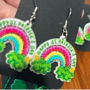 Clover Green Irish Rainbow  Shamrock Luck Earrings St. Patrick"s Day NEW
